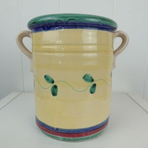 Lamas Italian Pottery Glazed Botanical Pot Utensils Vase 7.5" Tall x 6" Wide